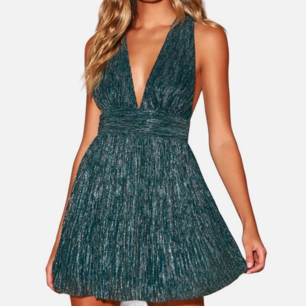 Lulus Deep teal/green & gold party dress ,size M